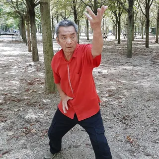 Portrait de Maître Mingshan en posture d’art martial interne.